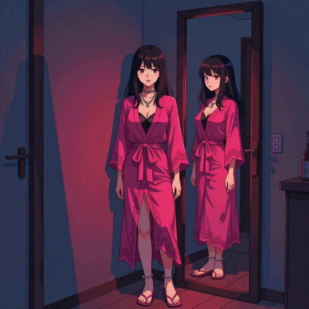 Woman in Pink Robe: Korean Manga Illustration
