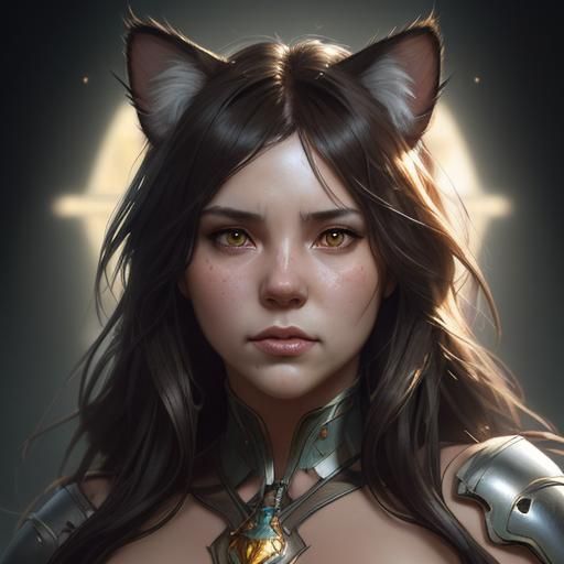 Detailed Cat Heart Portrait in Art Nouveau Style