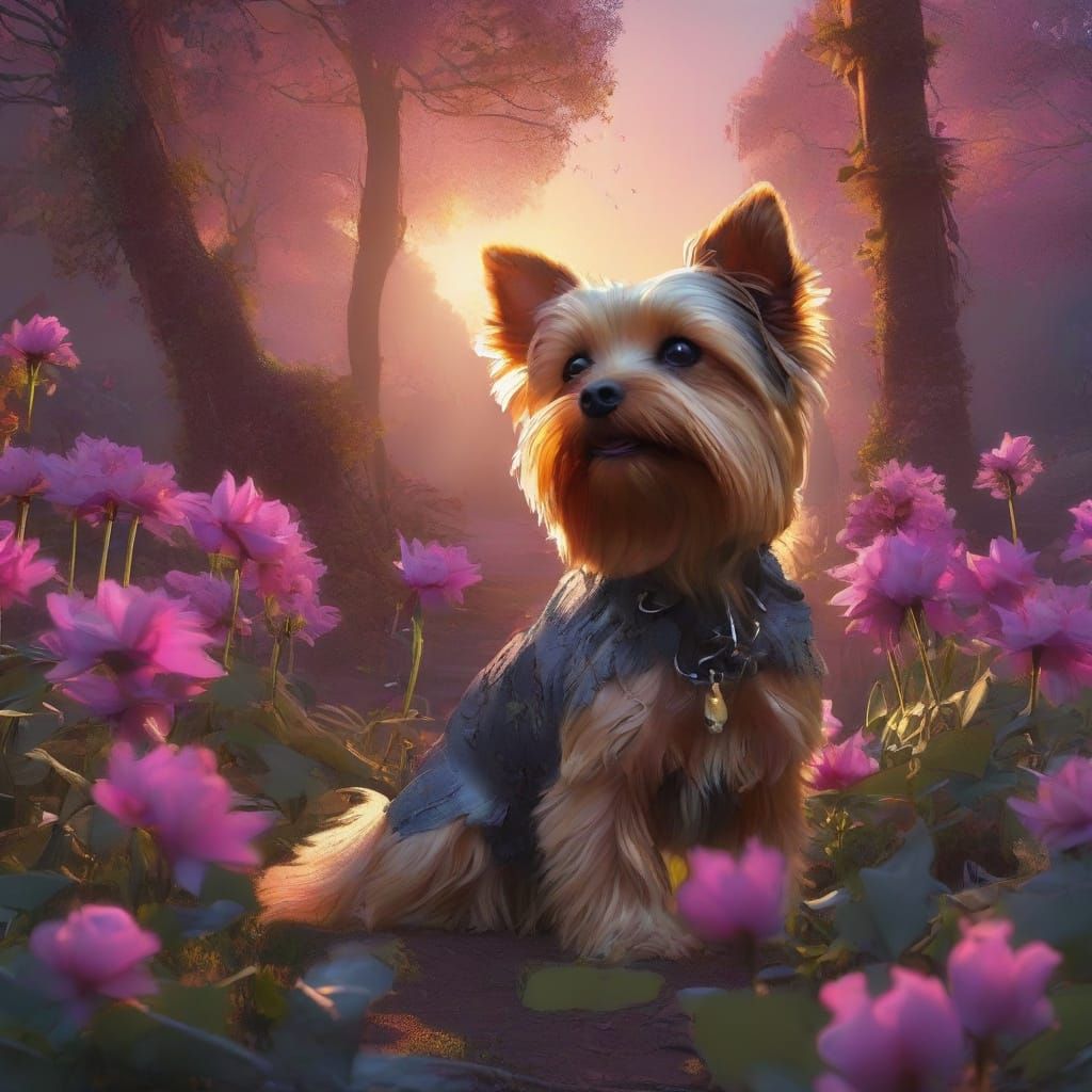 Majestic Yorkie Terrier in Enchanted Forest