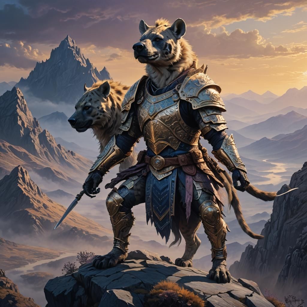 Fantasy Hyena Warrior in Ornate Metallic Armour