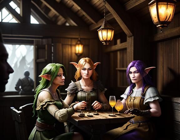 Goblin Cocktail Hour in Rustic Tavern: 3D Game Art