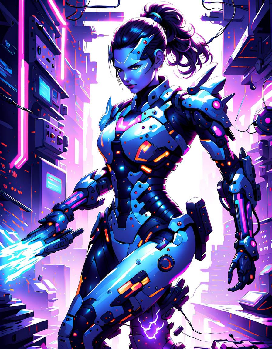 Cyborg Activates Energy Weapon in Neon Lab