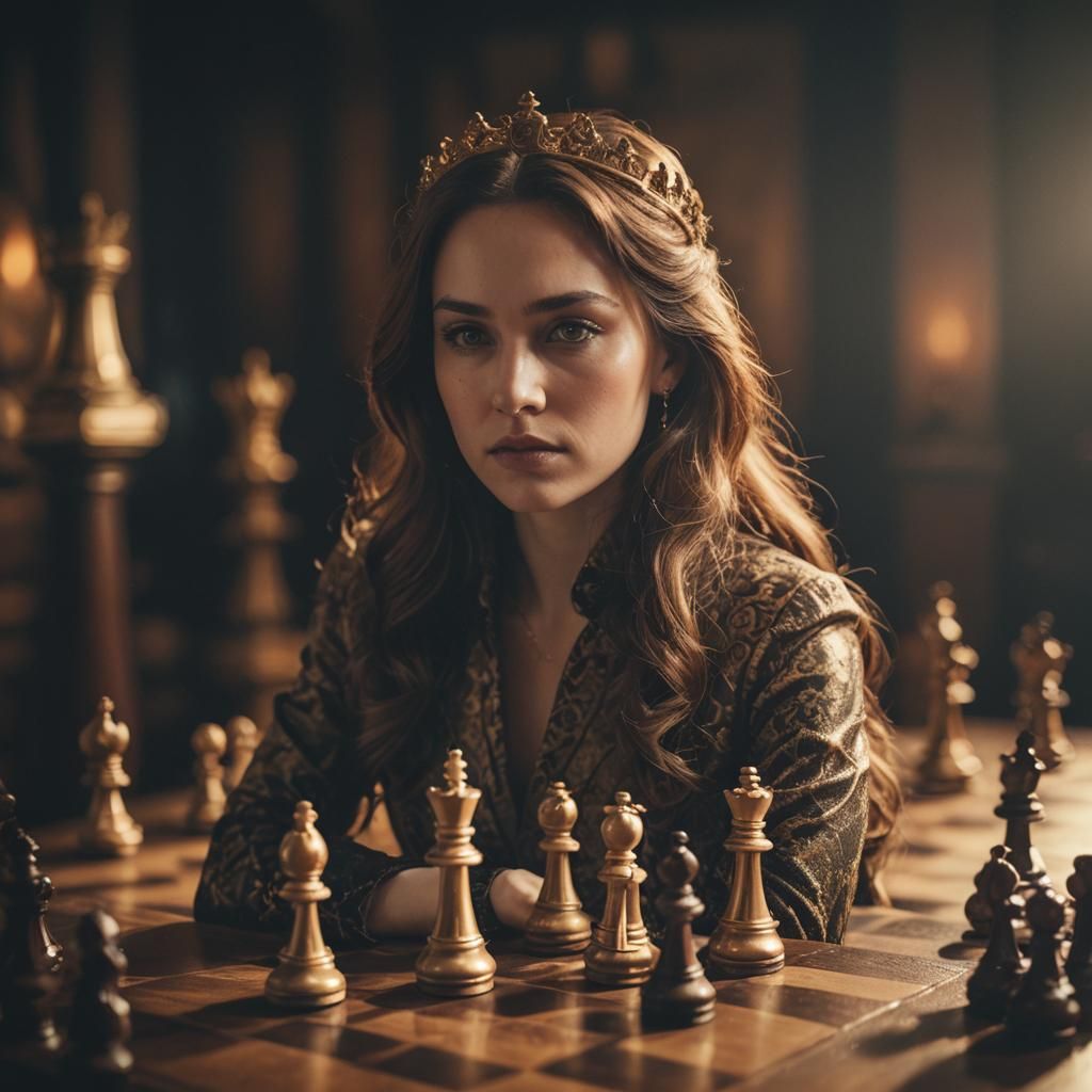 Dramatic Chess Queen in Golden Hour Light