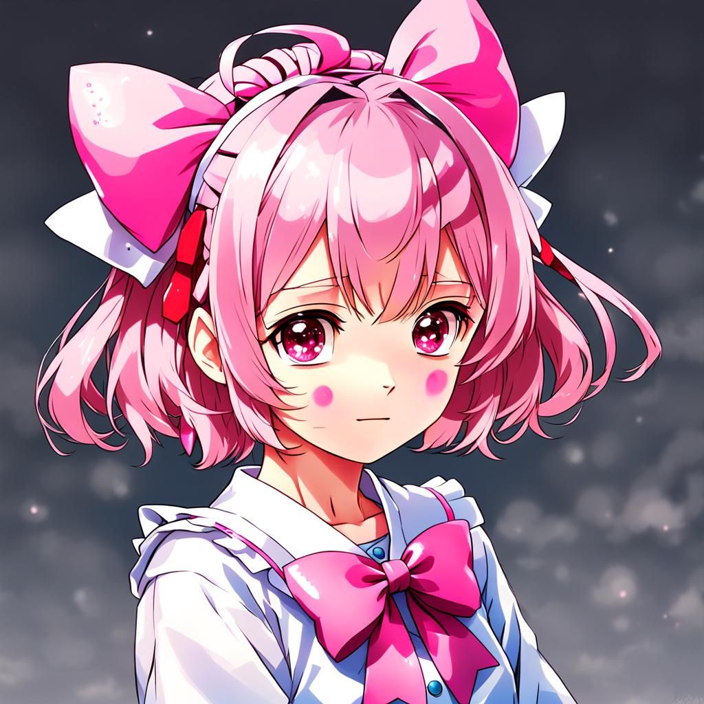 Anime Girl with Pink Bow, Manga Style