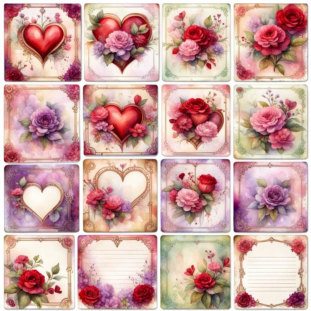 "Collection of vintage square journal cards beautiful floral style...