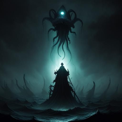 Giant Squid in Deep Sea, Dark Surrealism