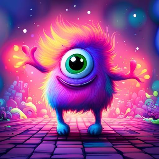Cute Pink Monster in Pixar Style, Digital Art