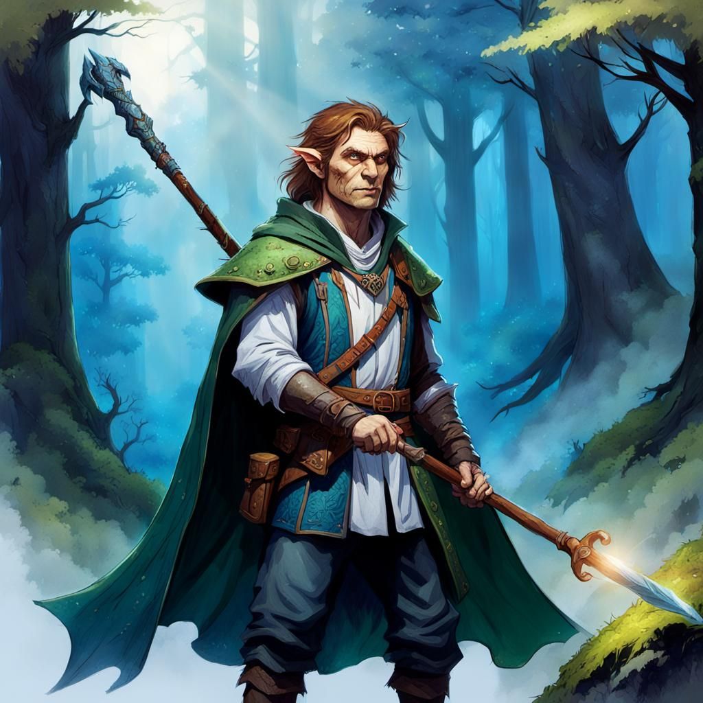 Dragonborn Druid in Misty Forest: Fantasy Concept Art