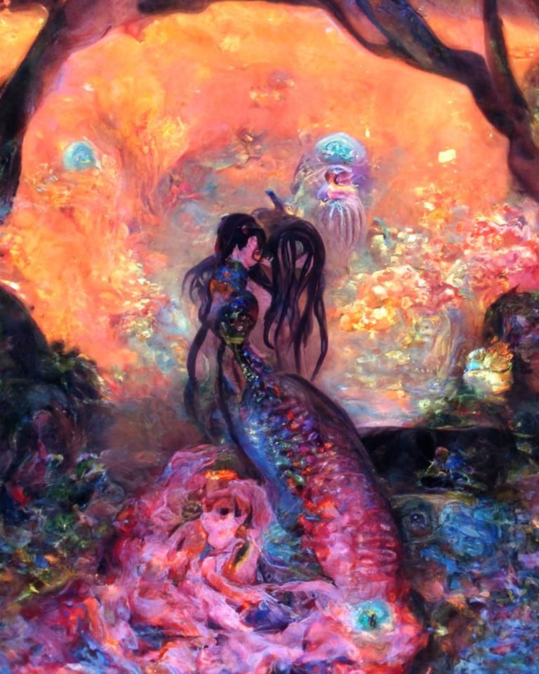 Underwater Merman and Mermaid in Ethereal Pastel Style