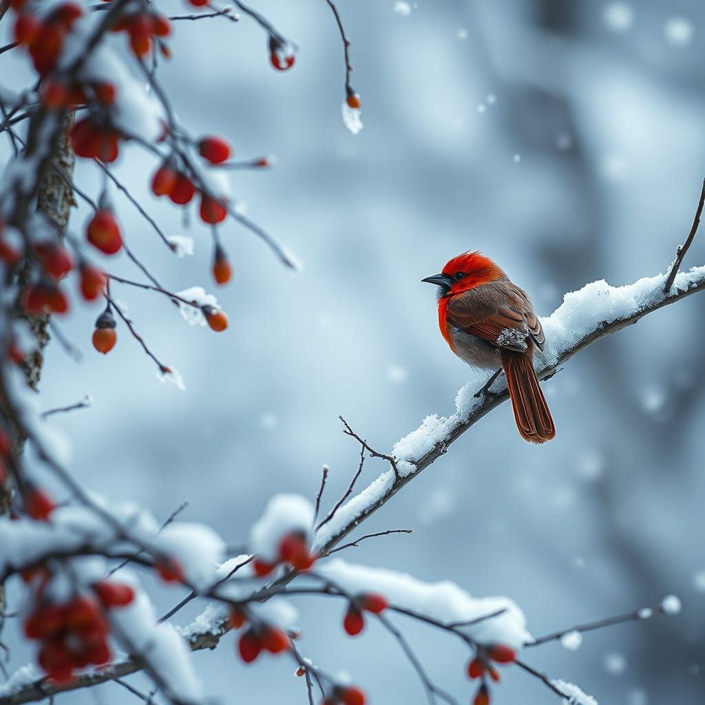 Ethereal Christmas Cardinal Sings in Winter Wonderland Lands...