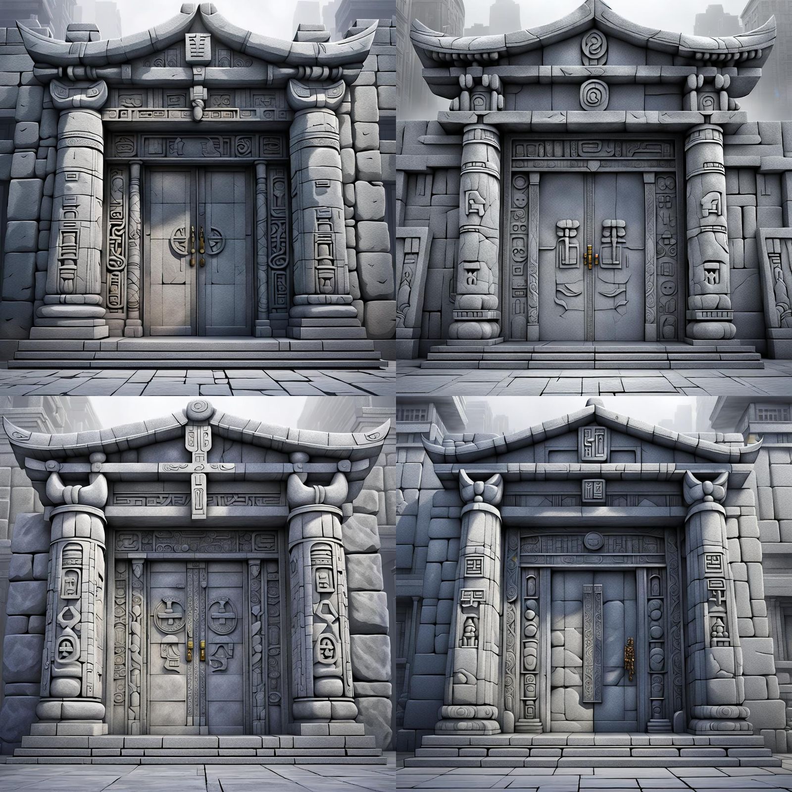 Photorealistic Stone Temple with Runic Carvings