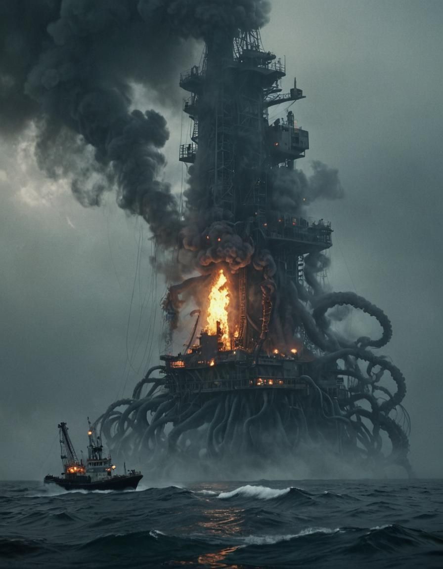 Oil Rig Disaster: Tentacle Attack in Cinematic Style