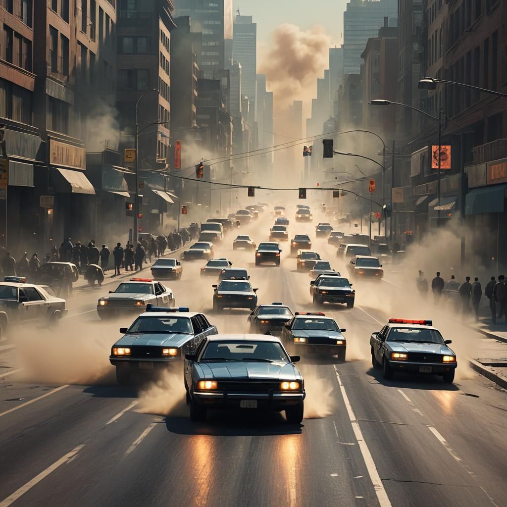 Vehicles Chase Through City in High-Octane Style