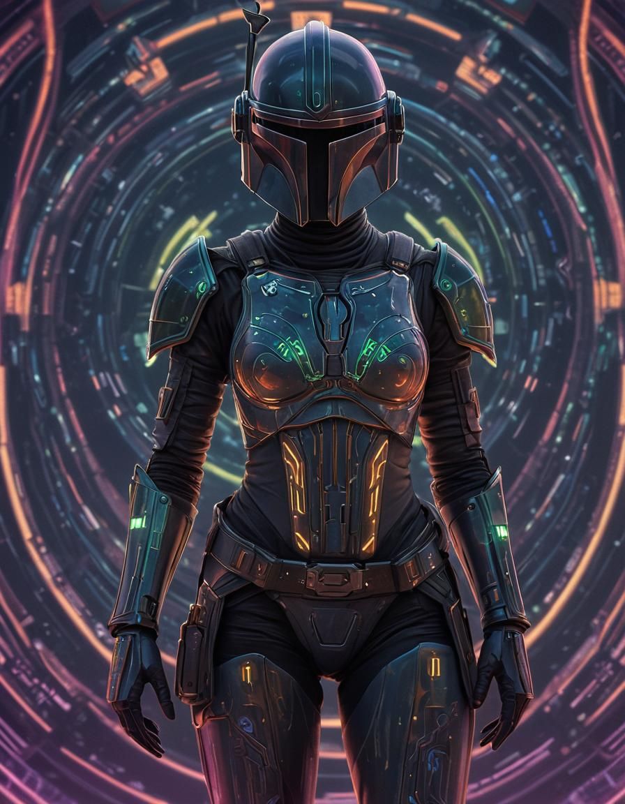 Neon Circuit Mandalorian in Sci-Fi Starwars Scene