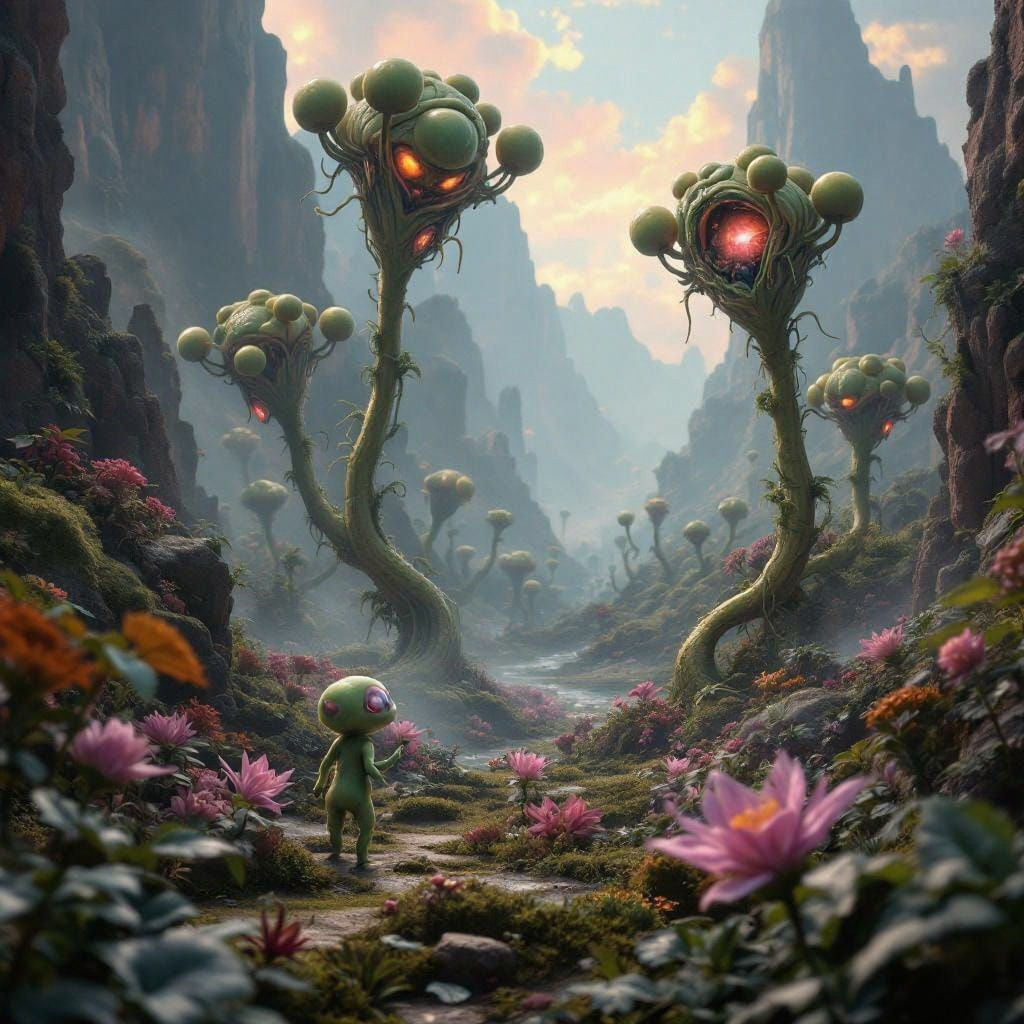 Bierstadt Style Alien Landscape with Hatching Creatures