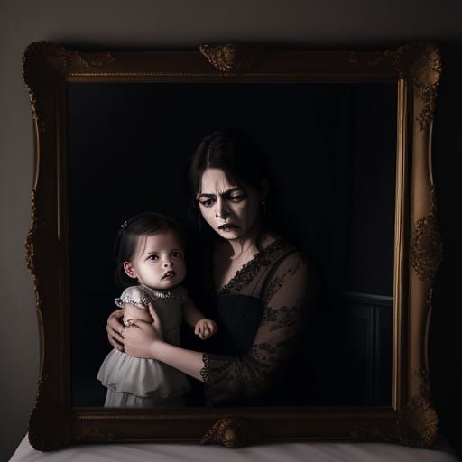 Eerie Motherly Embrace in Hyperrealistic Horror