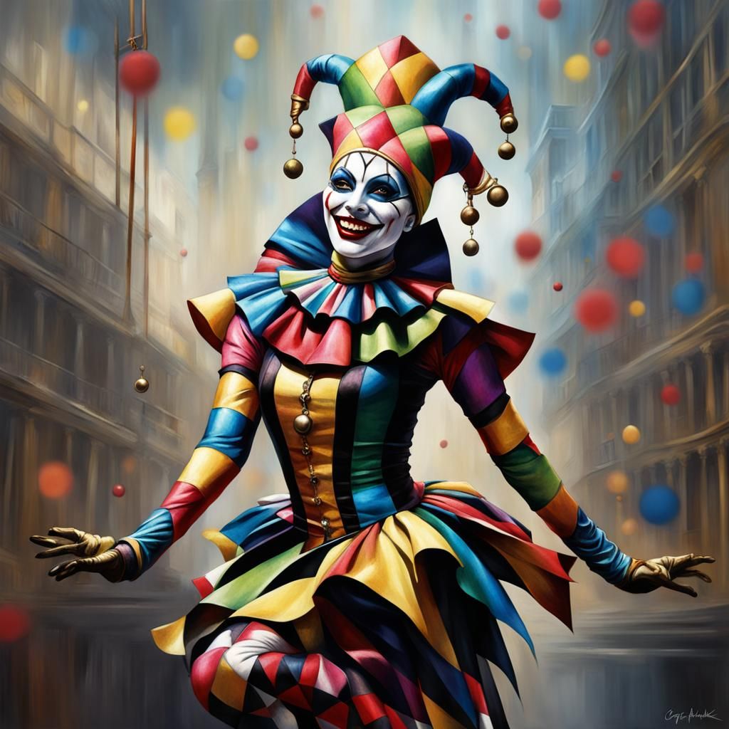 Sinister Hyperdetailed Harlequin Laughing Mockingly