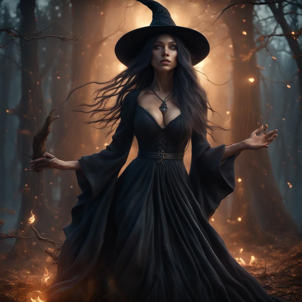 Hyperrealistic Witch Spellcasting in Detailed Matte Painting