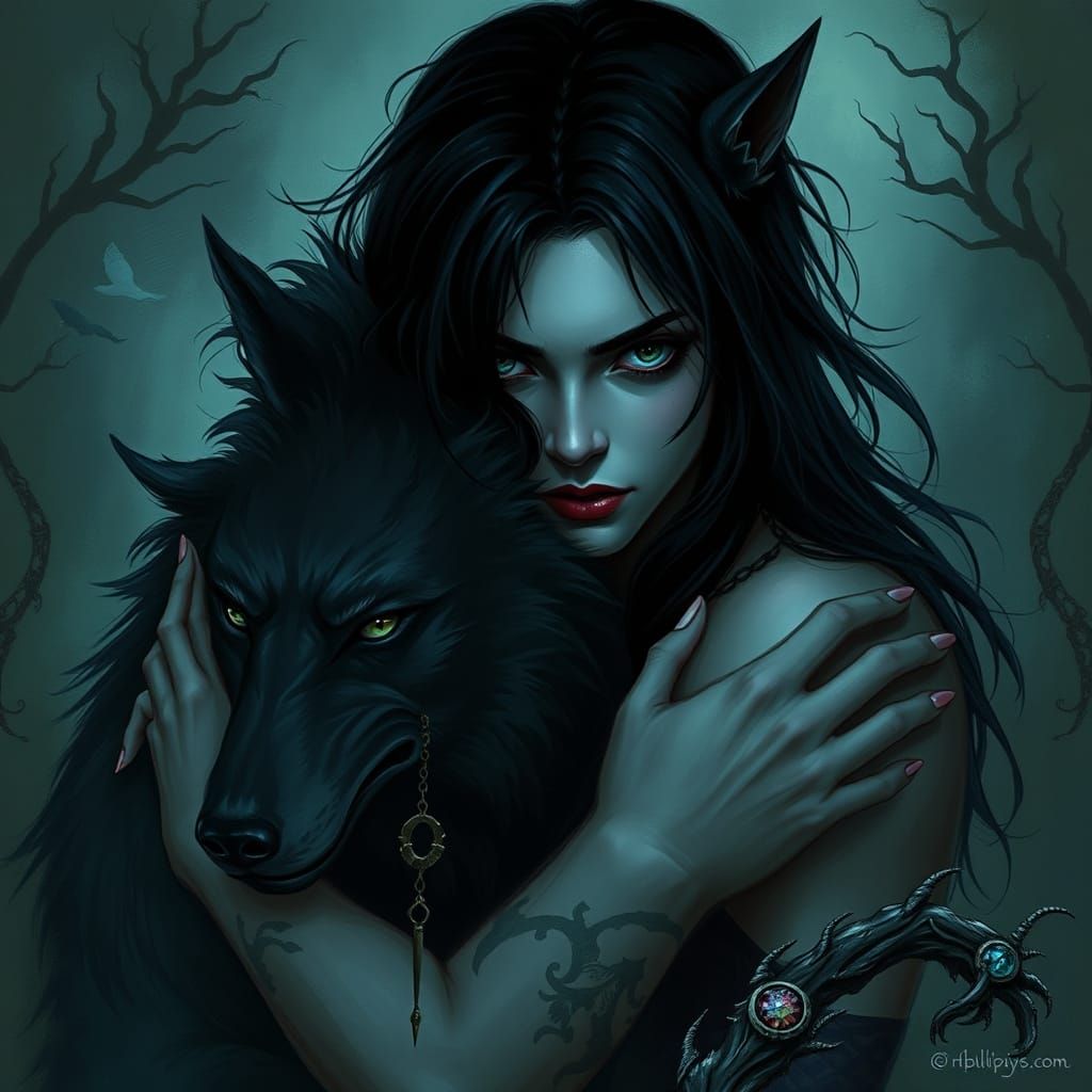 Brooding Vampire Werewolf in Mystical Scene