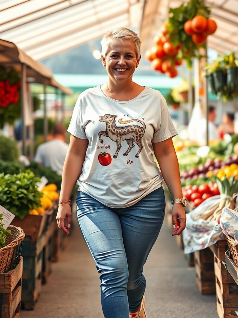 Watercolor Portrait of Woman in Vibrant Farm Market