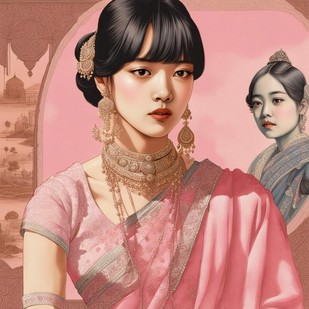 Lalisa Manoban in Pink Saree, Anime Key Visual
