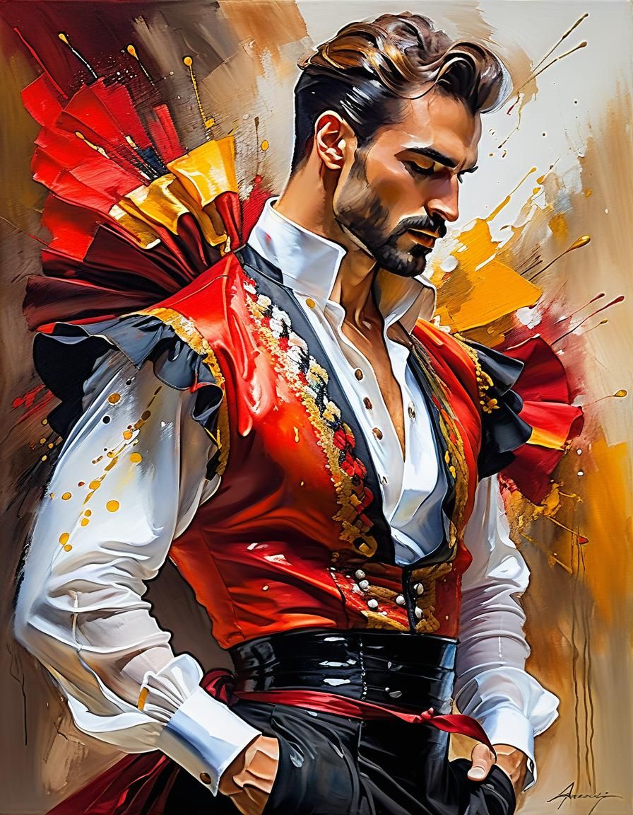 Passionate Spanish Dancer in Impressionistic Oil Painting