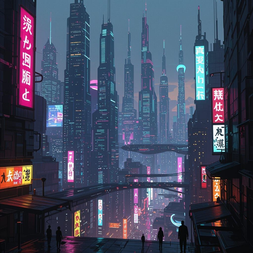 Futuristic Cityscape in Cyberpunk Style