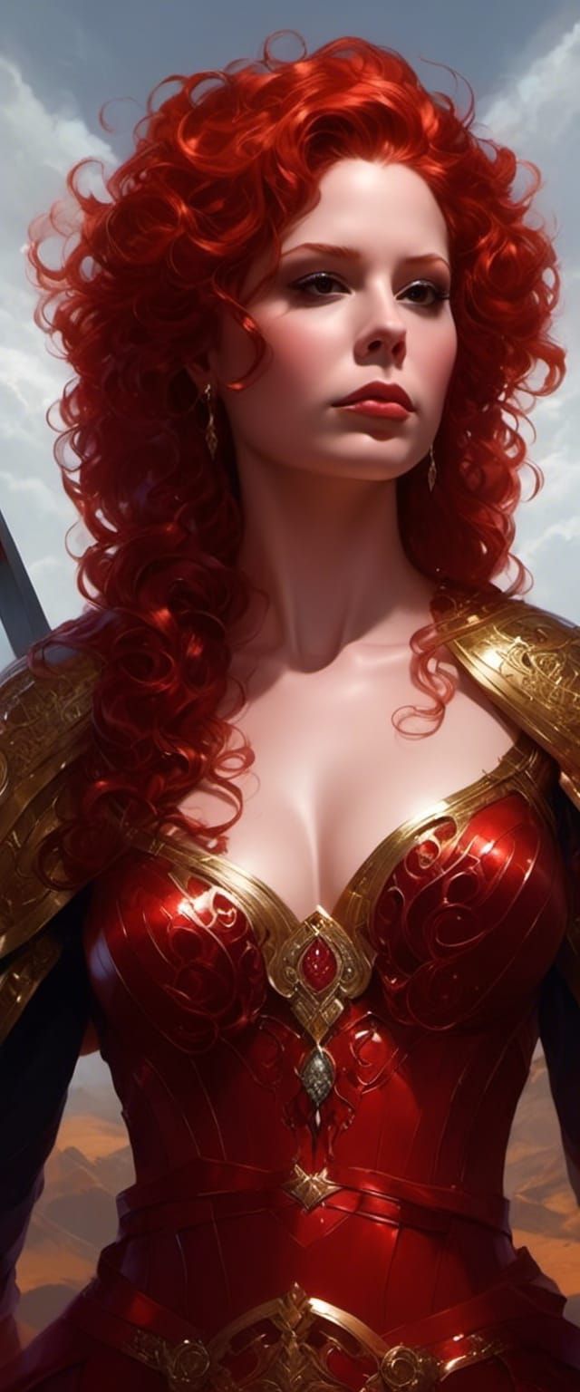 Red-Headed Goddess with Dagger: Detailed Portrait