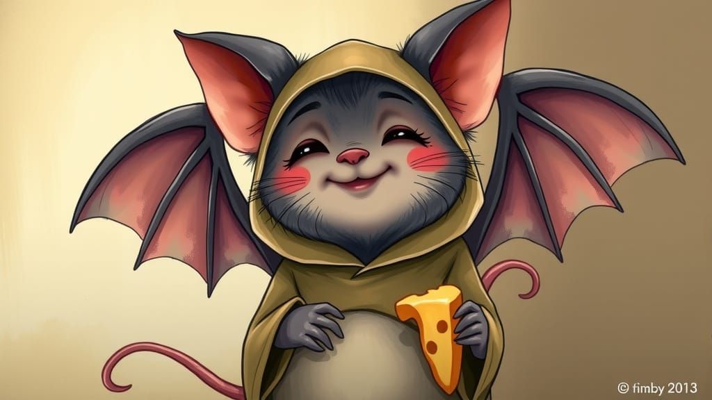 Happy Bat in Mouse Costume Illustration