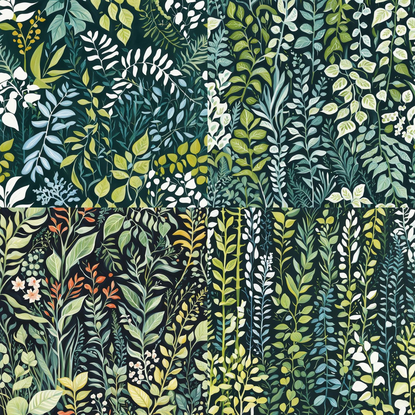 Detailed Gouache Painting of Monochromatic Vines