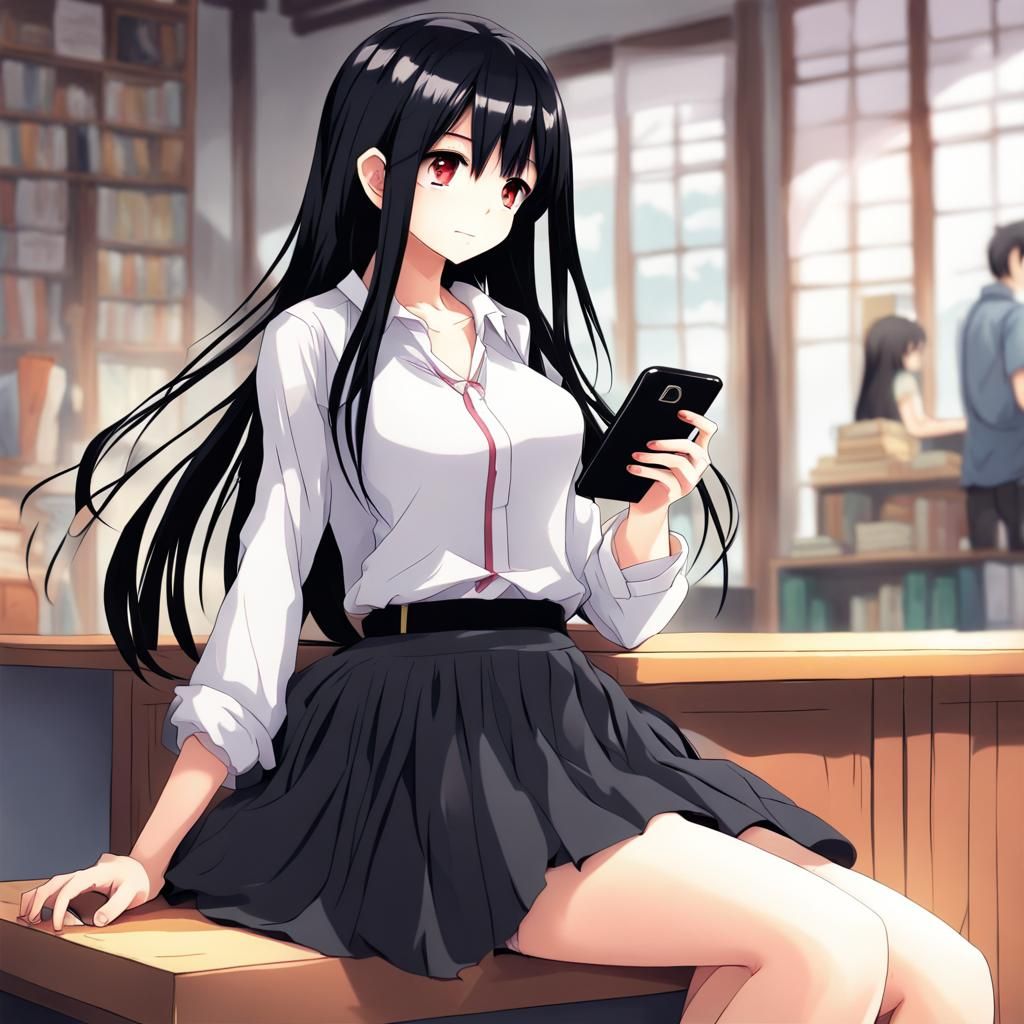 Anime Girl with Phone in Manga Style
