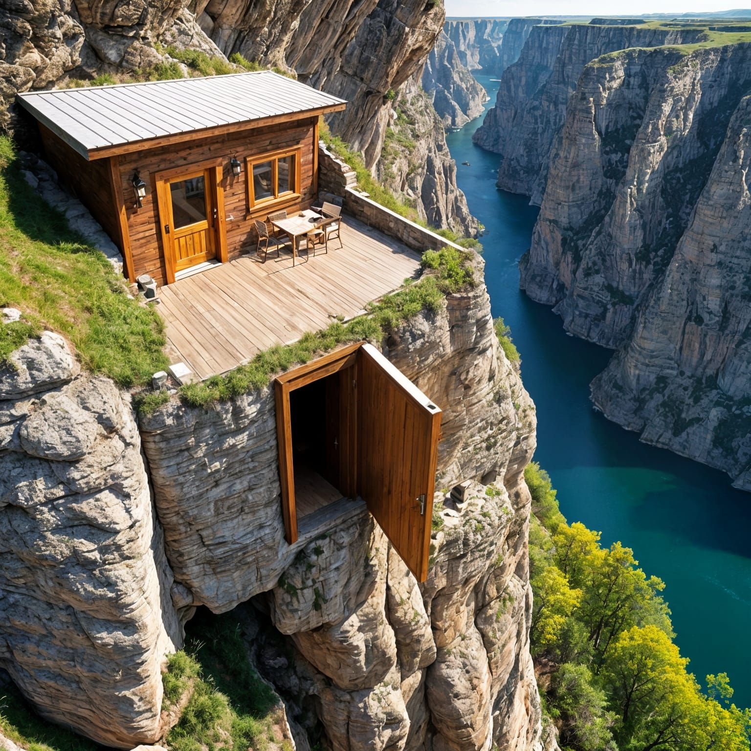 House on Cliff Edge Opening to Canyon