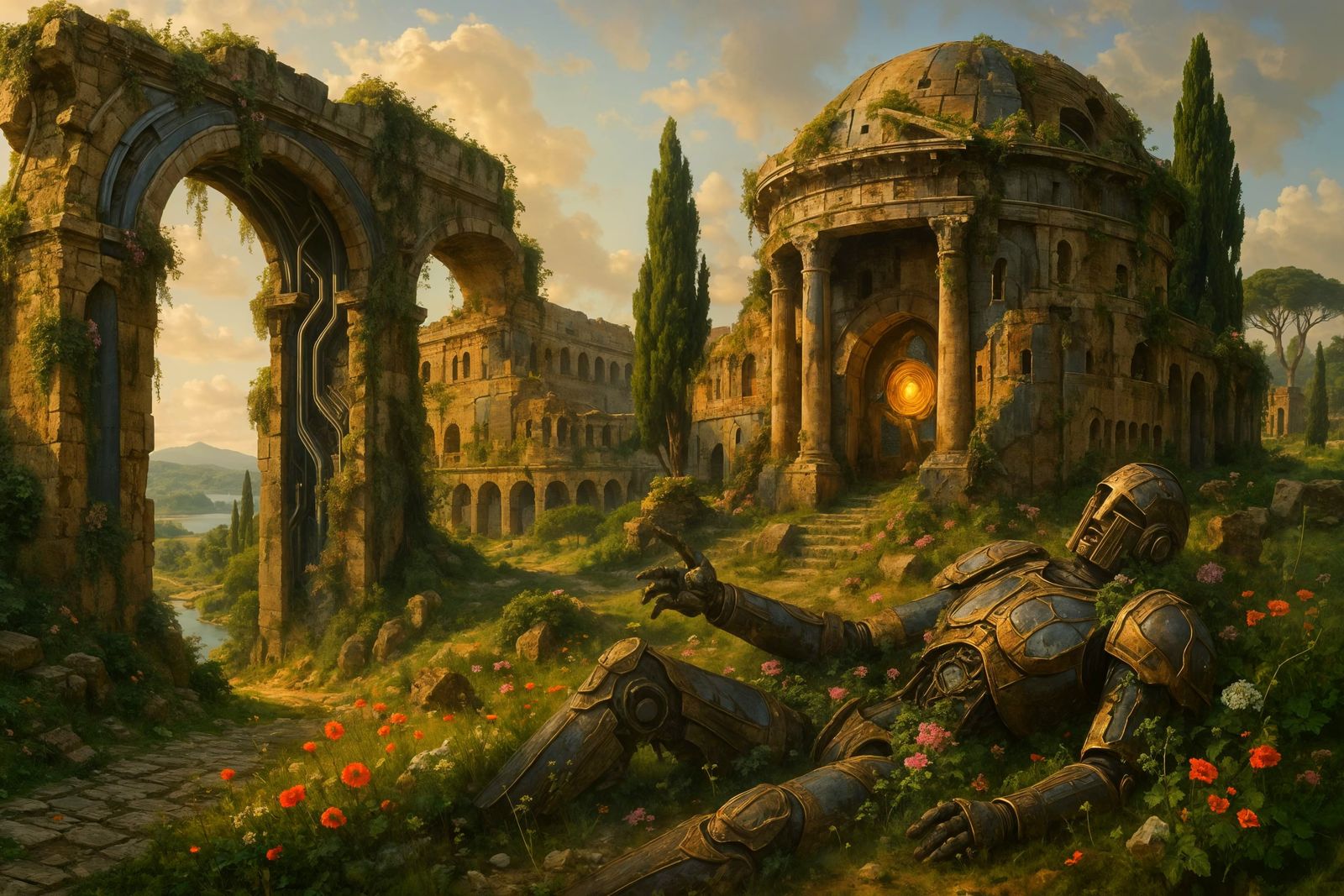 Ancient Roman Ruins with Advanced Technology