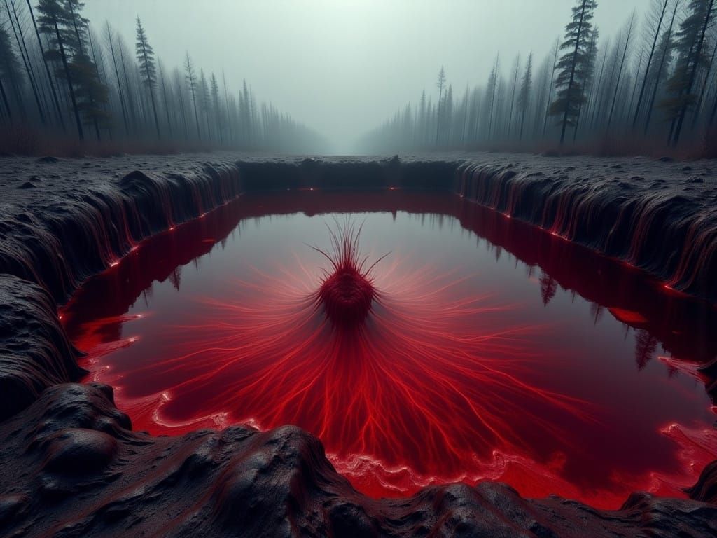 Ethereal Pool of Crimson Depths in Northern Wilderness
