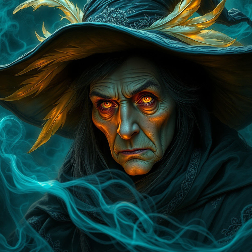 Ethereal Witch in Tenebrism-Inspired Fantasy Art