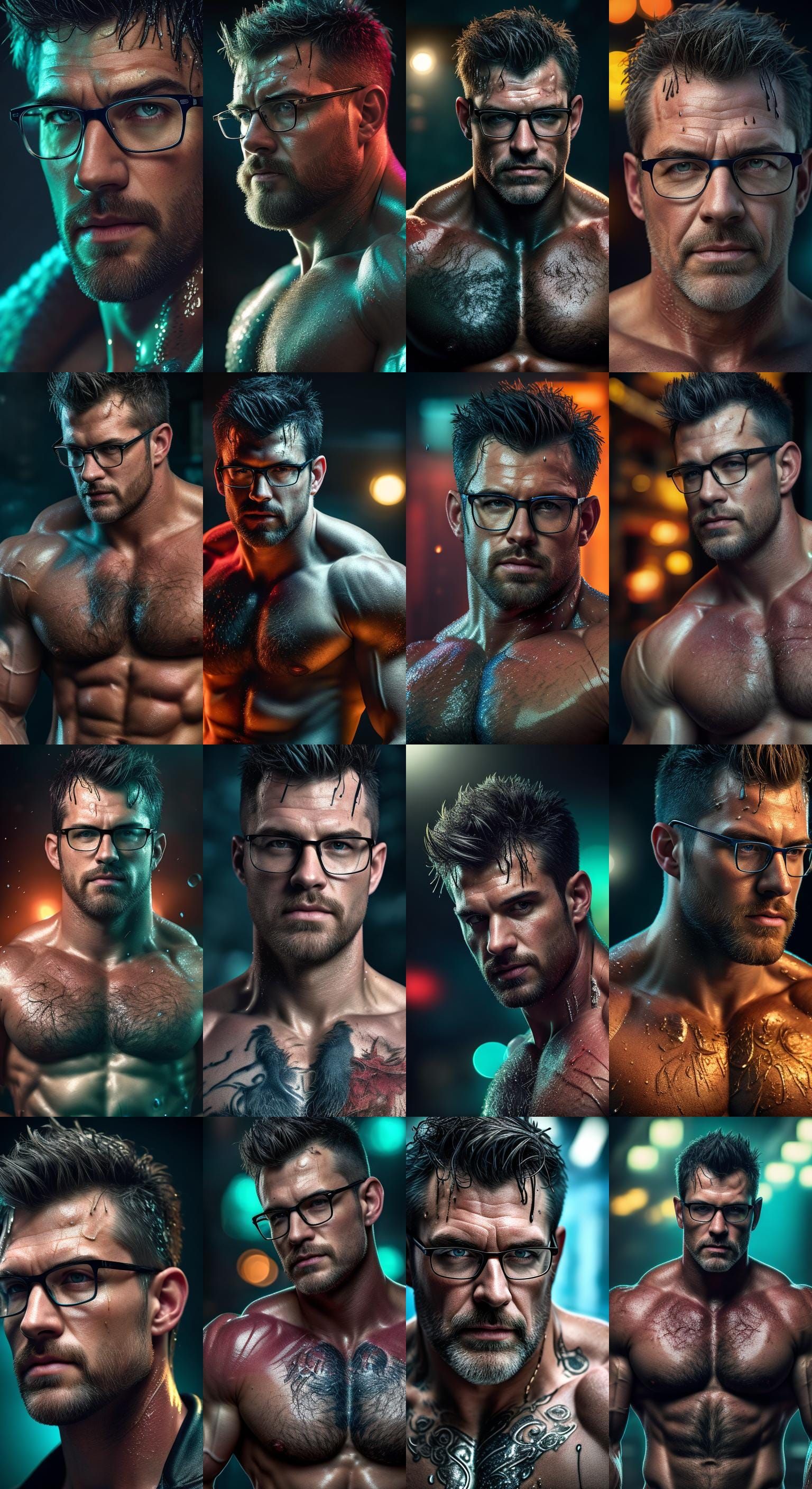 Hyperrealistic Wet Man with Blue Hair in Bedroom