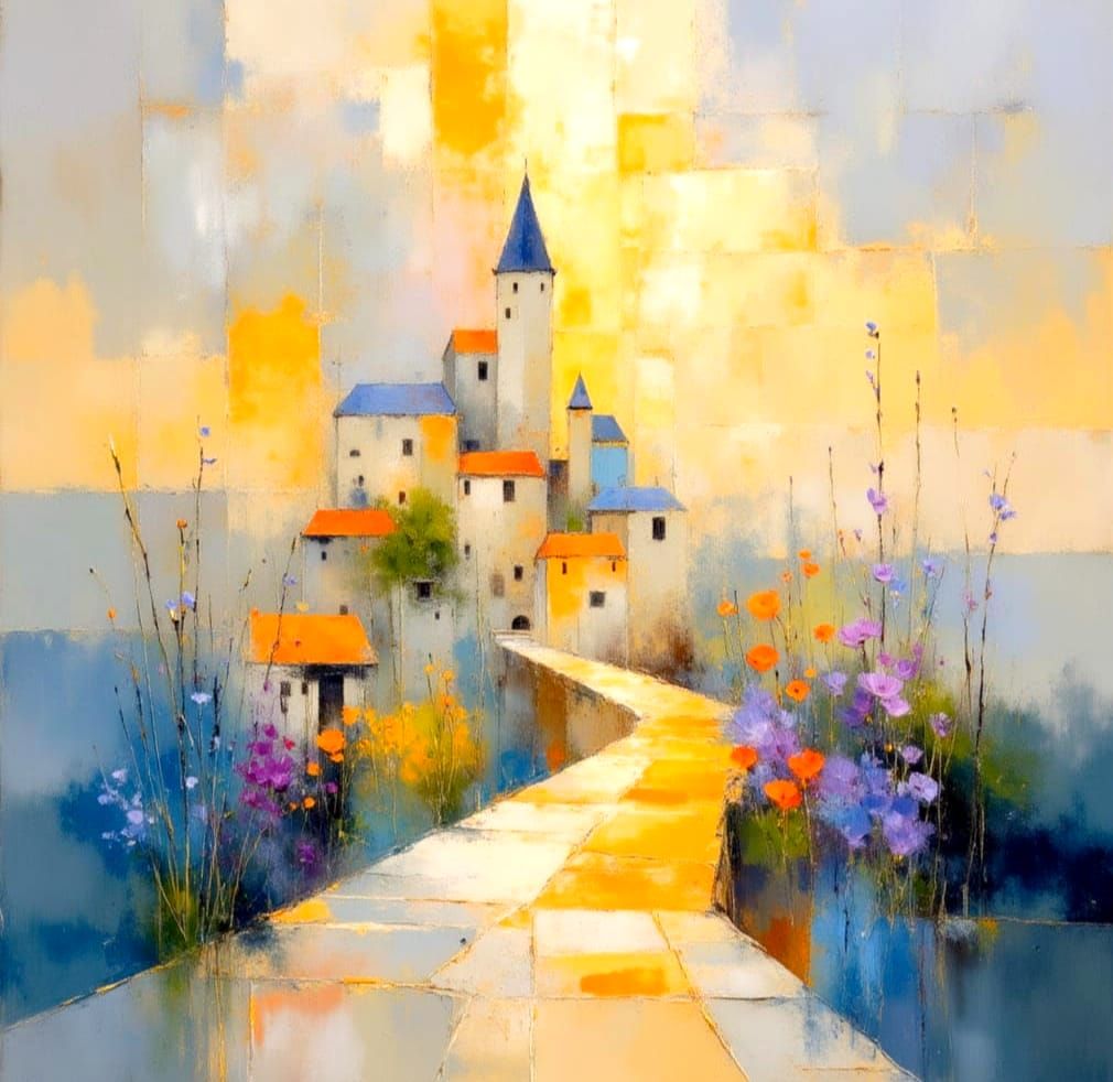 Ethereal Futurist Cityscape in Abstract Watercolour Oil Pain...