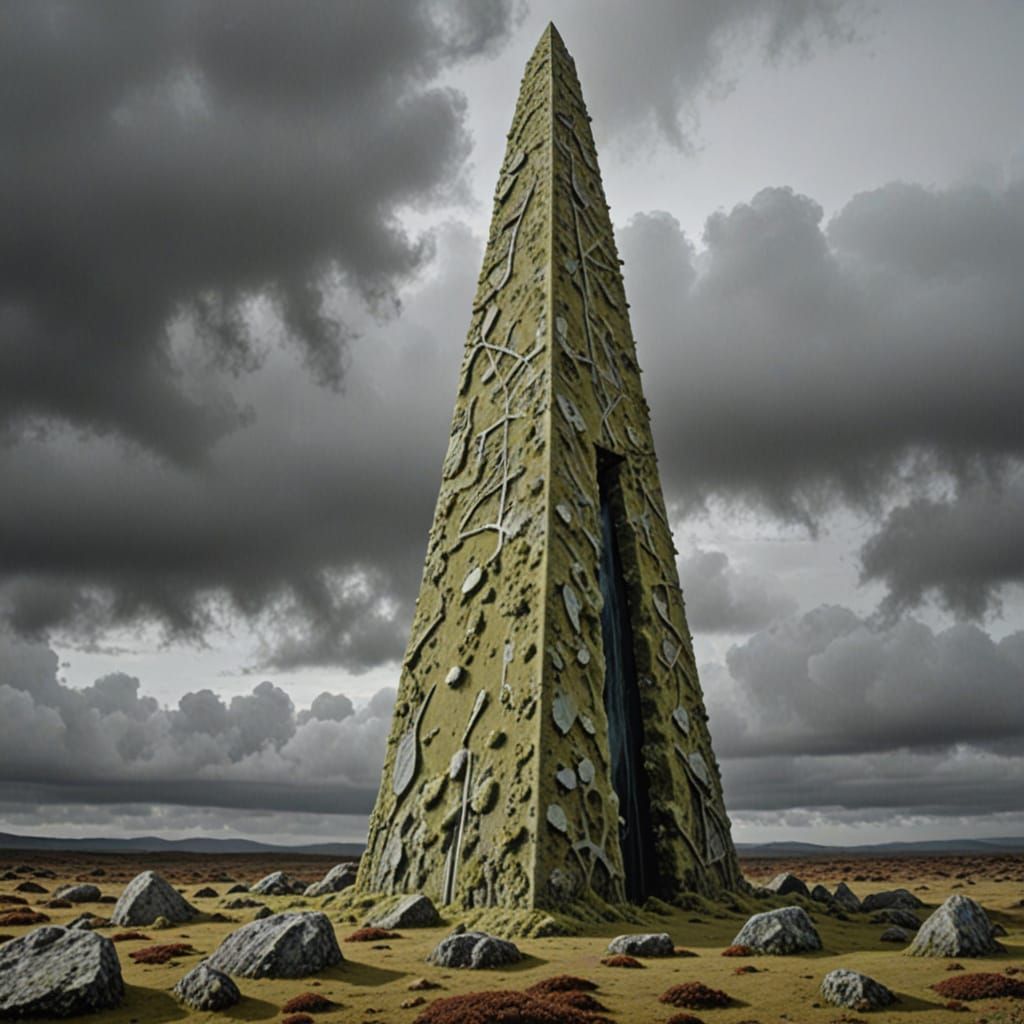 Otherworldly Lichen Obelisk in Existential Void