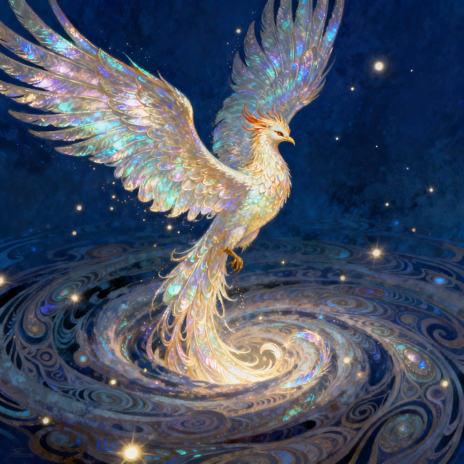 Majestic Phoenix Erupts From Abstract Vortex