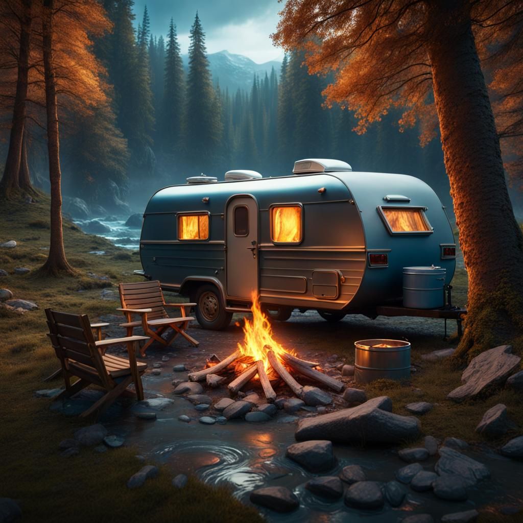 Campsite by Glacial Stream: Fantasy Concept Art