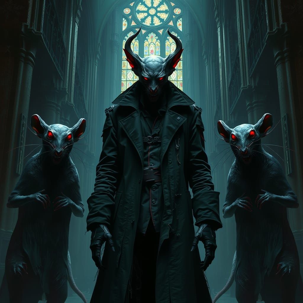 Cyberpunk Nosferatu and Rat People in Cathedral