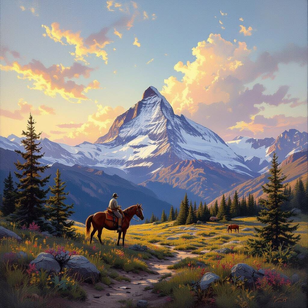 Vibrant Mountain Landscape in Contemporary Matte Painting St...