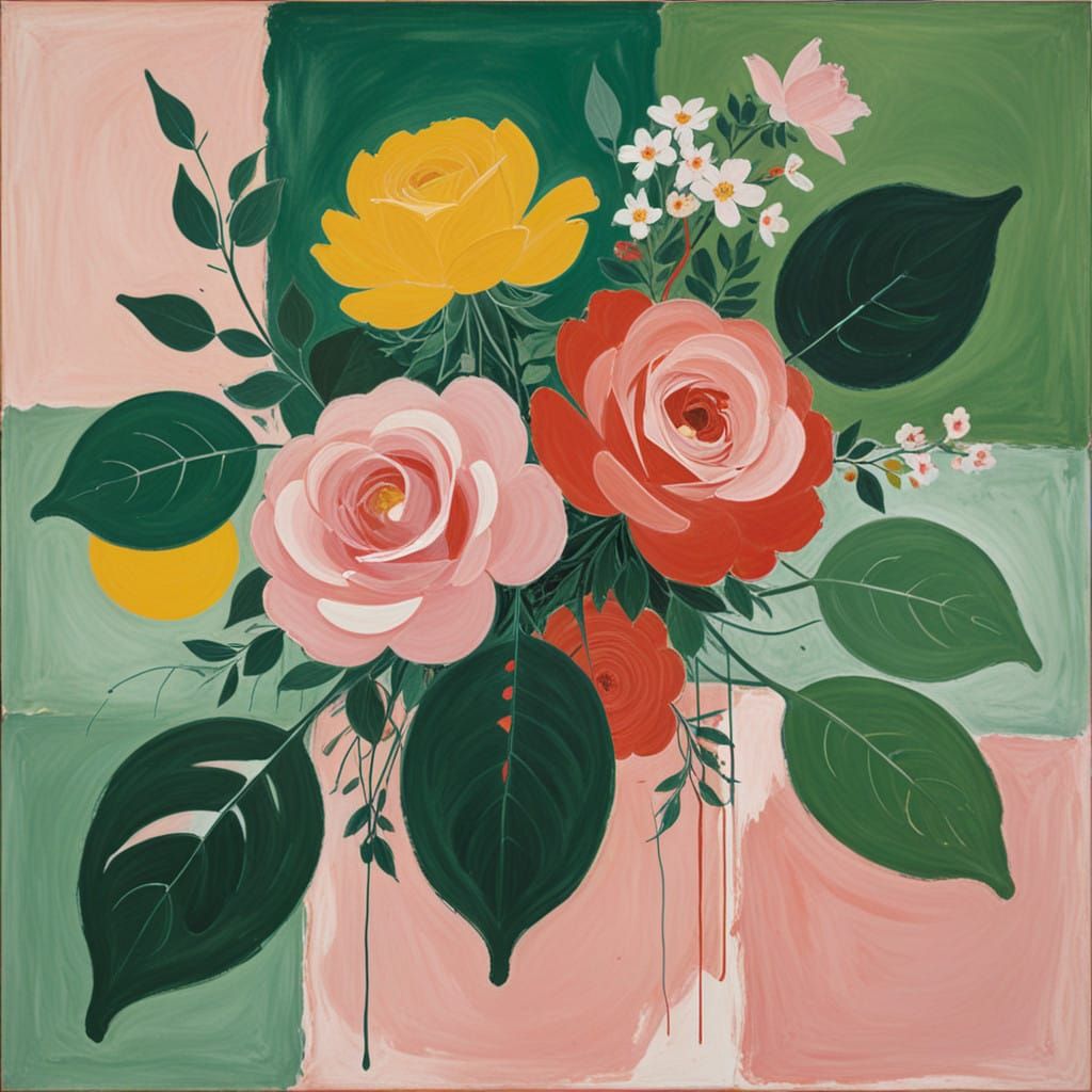 Vibrant Abstract Rose Hues and Chic Accents on Canvas