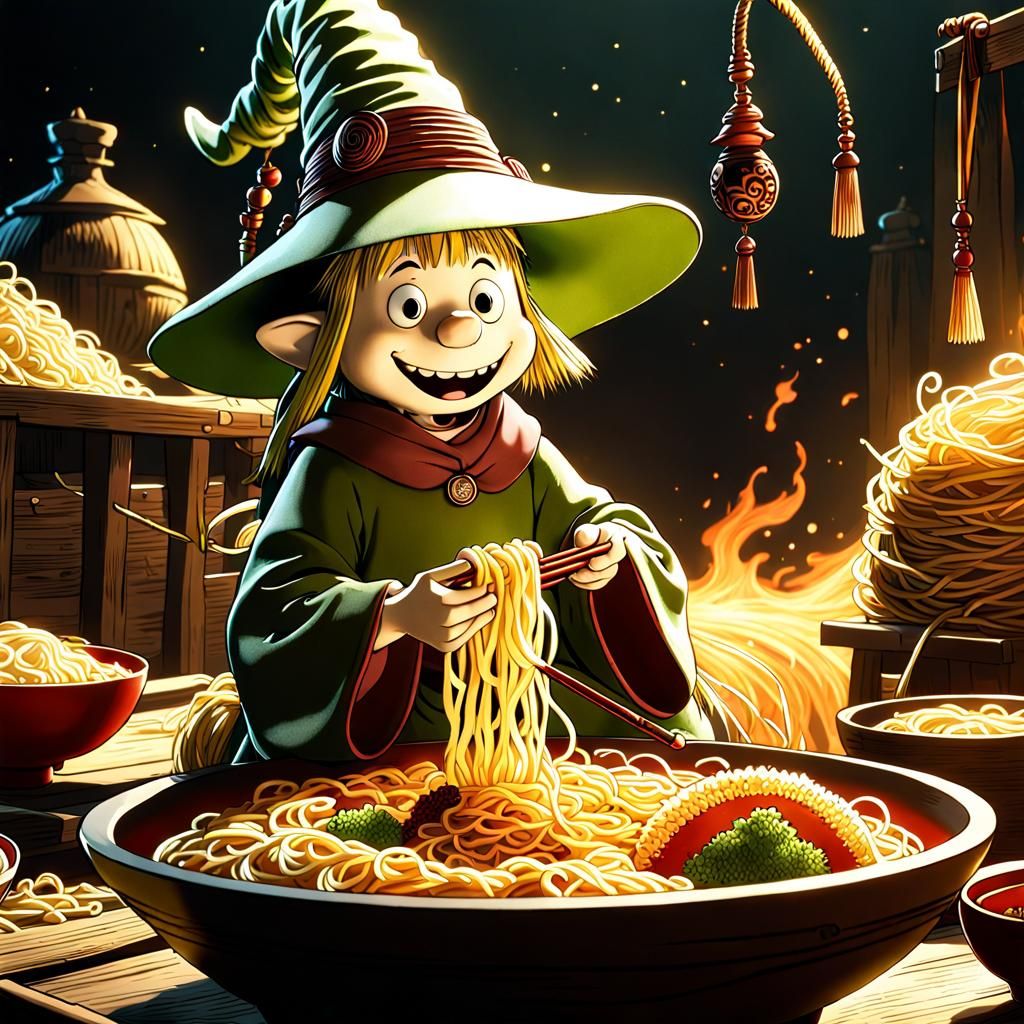Snufkin Enjoys Ramen: Dark Fantasy Art