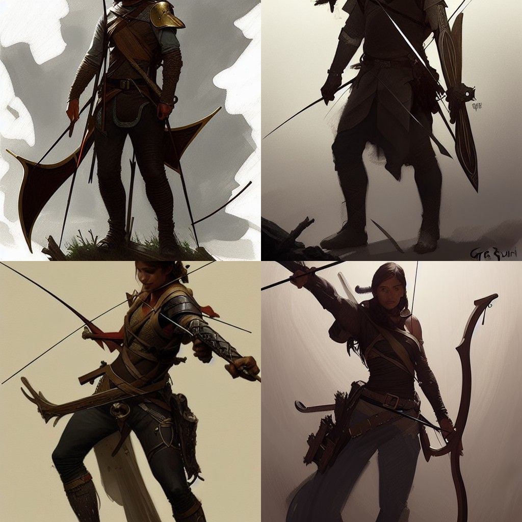 Fantasy Ranger with Bow and Arrow, Detailed Drawing