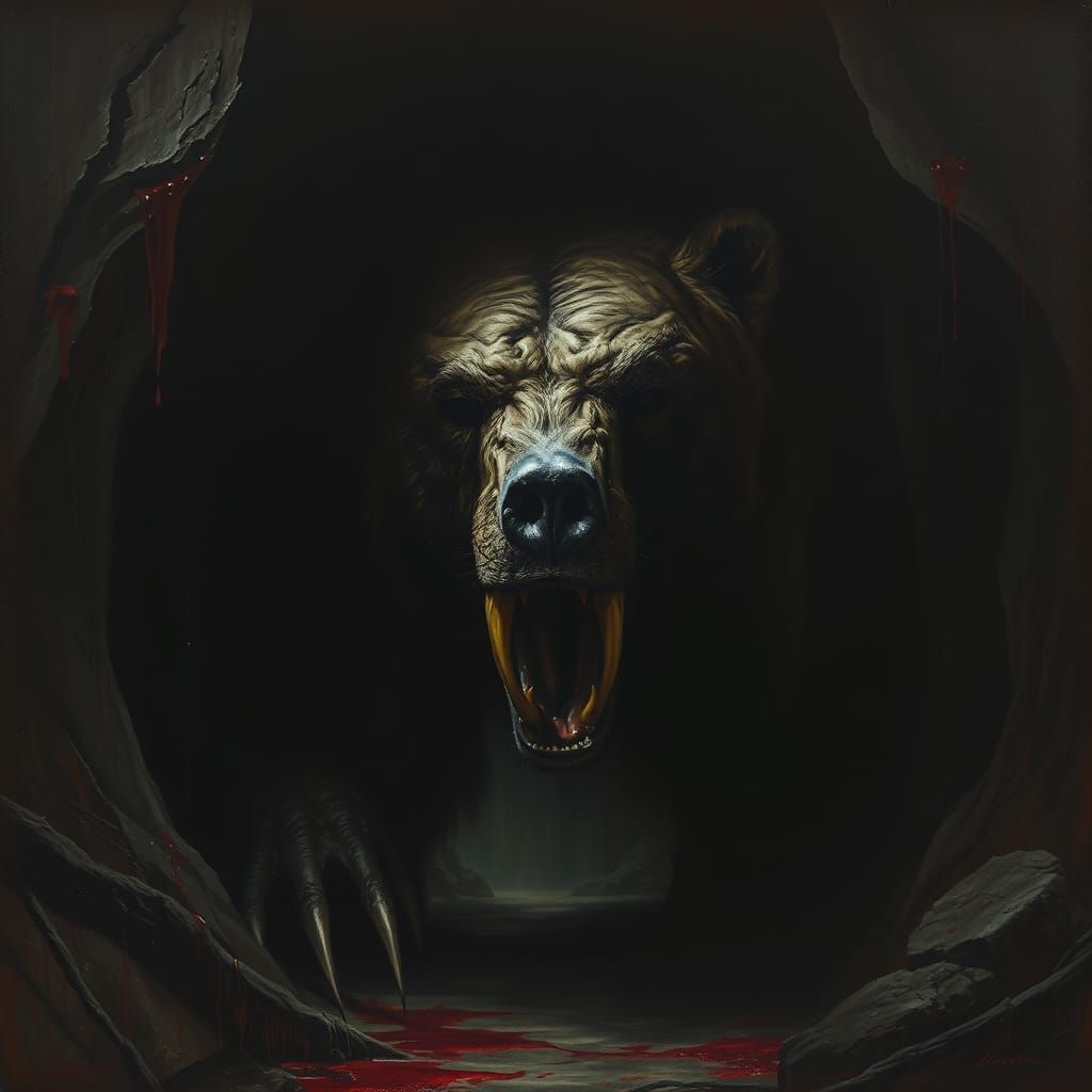 Fierce Cave Bear in Dark Cave: Prehistoric Horror