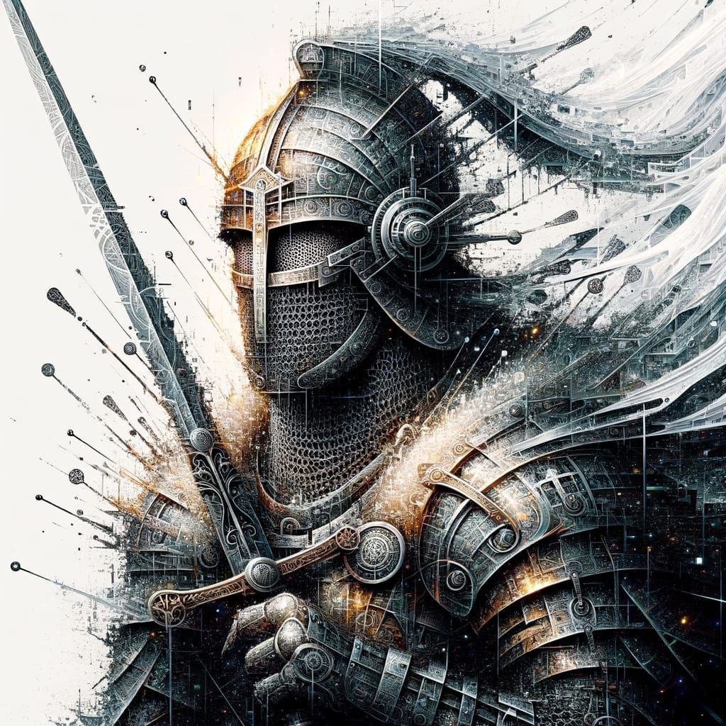 Sci-Fi Medieval Warrior with Glitch Art Effects