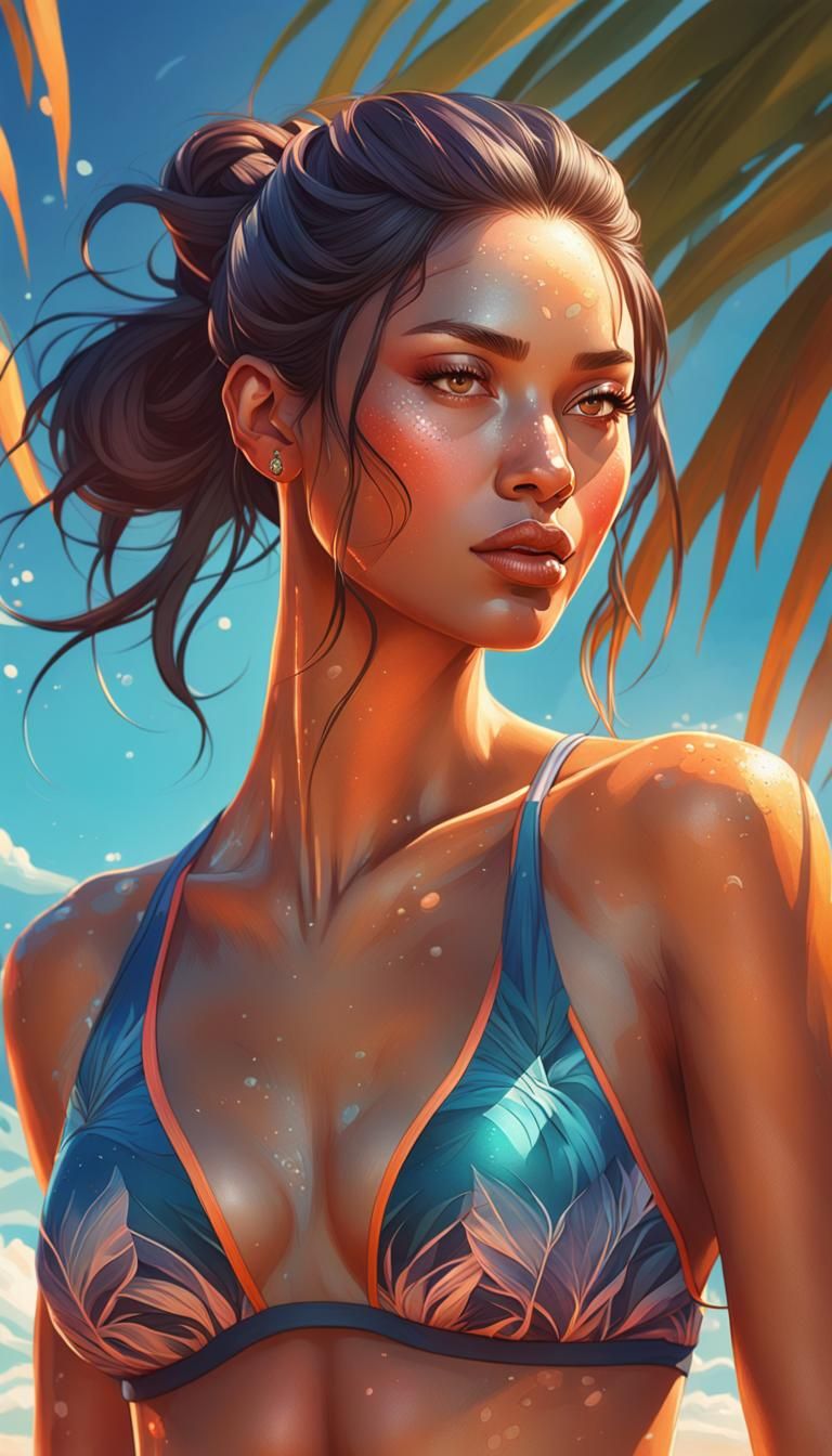 Exotic Summer Goddess in Vibrant Portrait