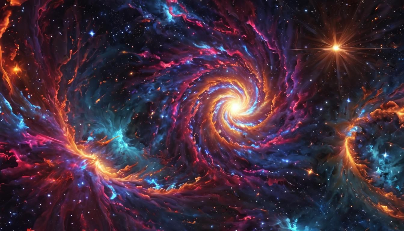 Vibrant Galaxy Swirl in Dark Space: Digital Art