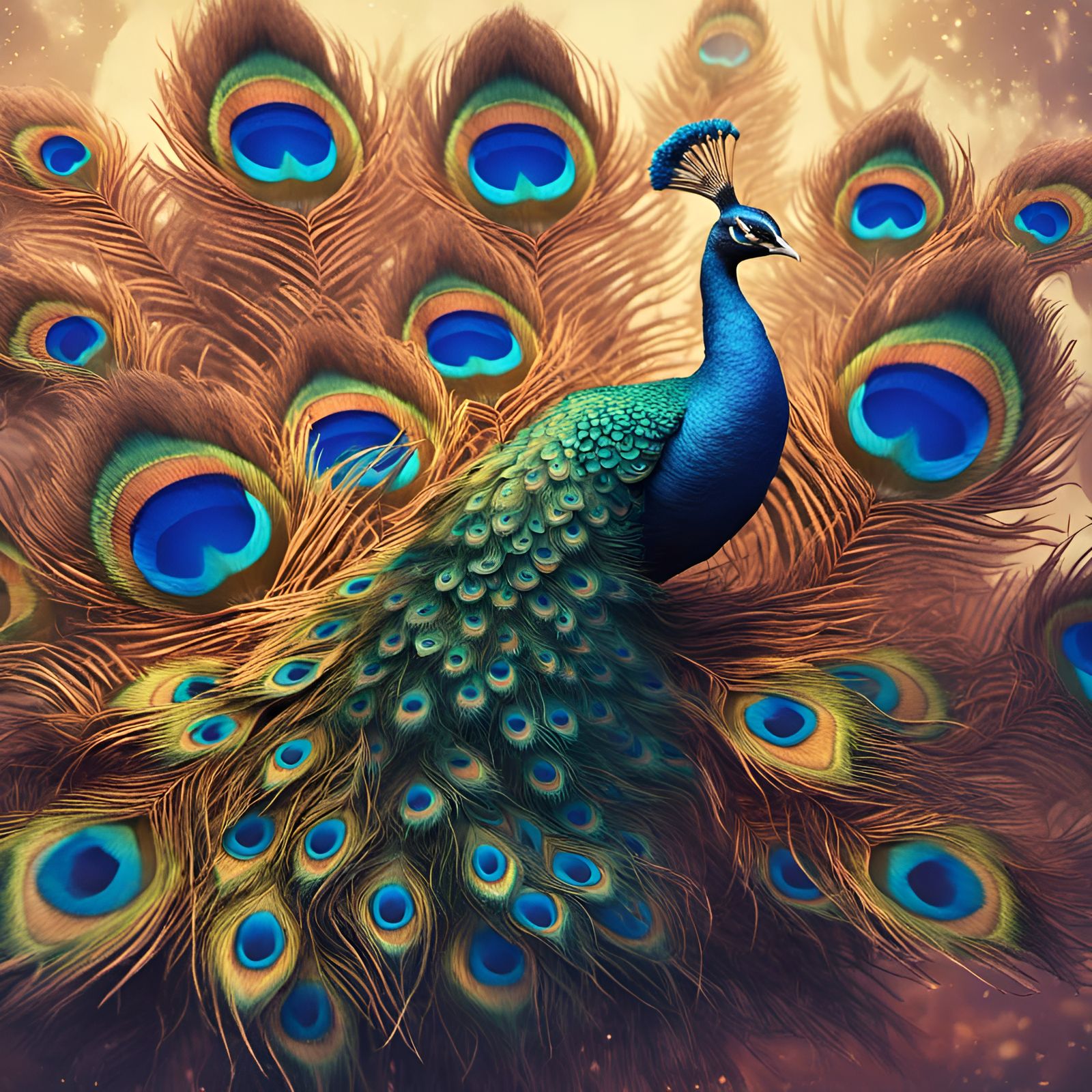 Fantastical Peacock Flight in Trompe-l'oeil Style